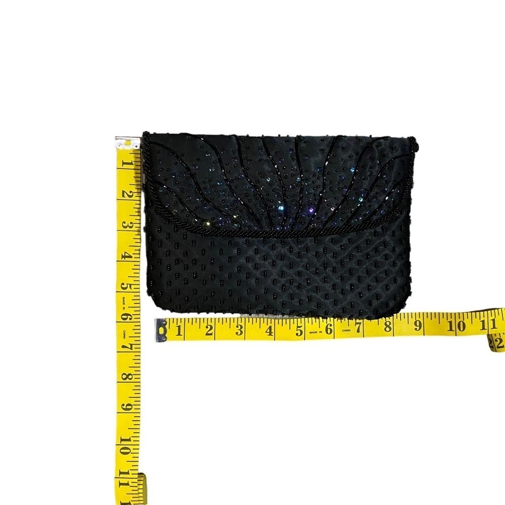 VALERIE STEVENS Sequined Beaded Satin Evening Bag w/ Shoulder Strap & Mirror - Picture 3 of 4